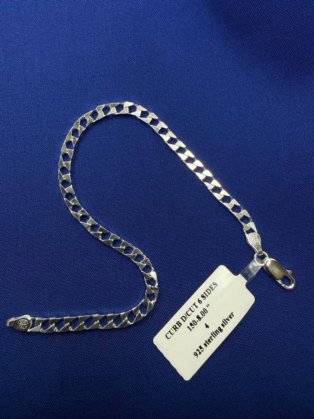 925 Italy Sterling Silver Diamond-Cut Curb Link Bracelet 3.1mm 8in